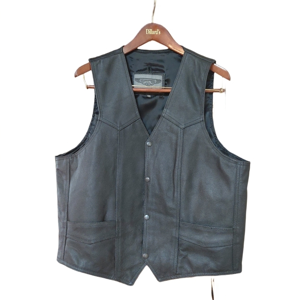 Men's Black Leather Biker's Vest